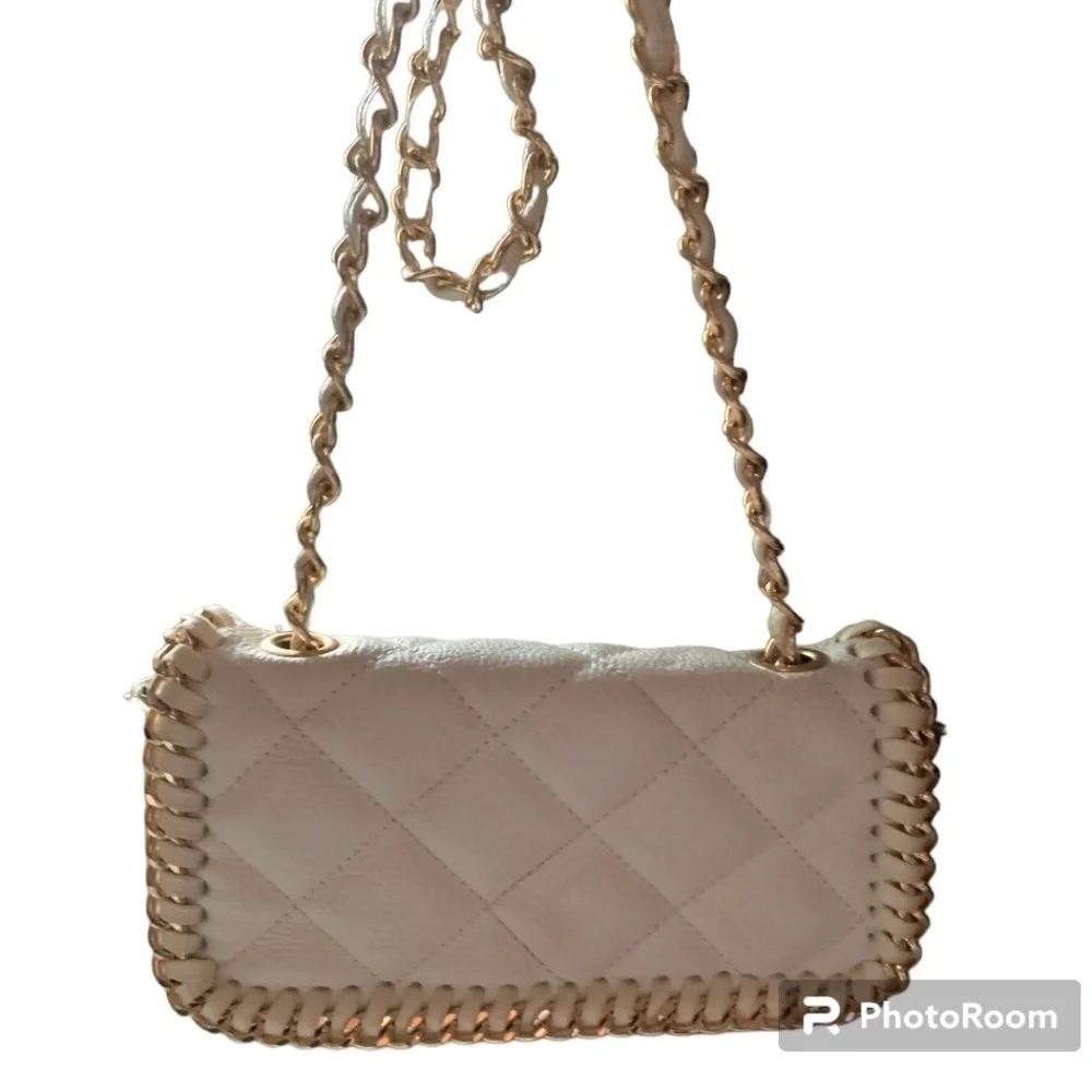 Girls' Steve Madden Cream Shoulder Bag with Gold Chain Accents